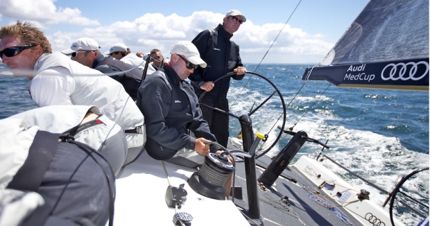 Tim Powell at the helm of Cristabella Tim Powell at the helm of Cristabella